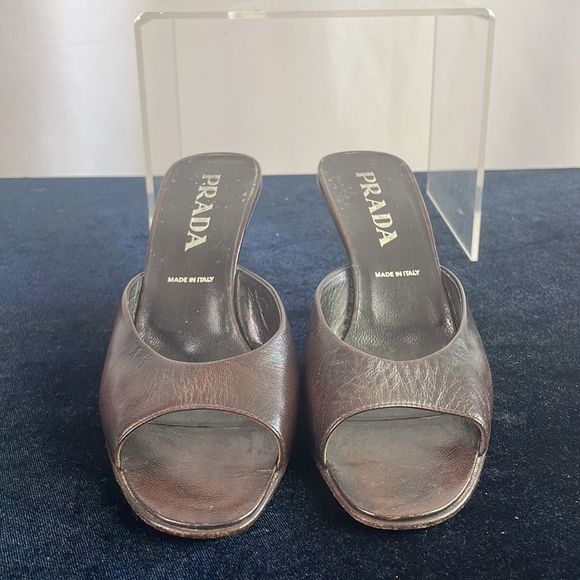 Prada Brown Shaped Mid Heel Mules Sandals - Picture 3 of 6